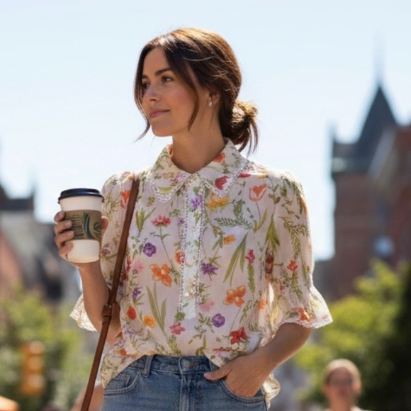 Alex & Lili Tops - Alex & Lily Floral Lace-Trim Short Sleeve Women's Top